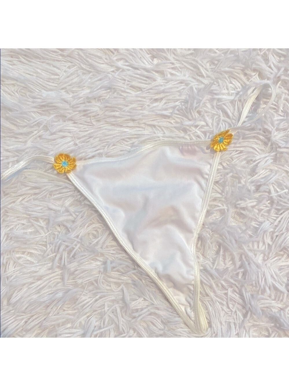 Victoria’s Secret white Gstring with Yellow Floral Accents
